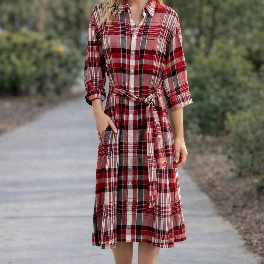 Polo Ralph Lauren Red Plaid Linen Dress